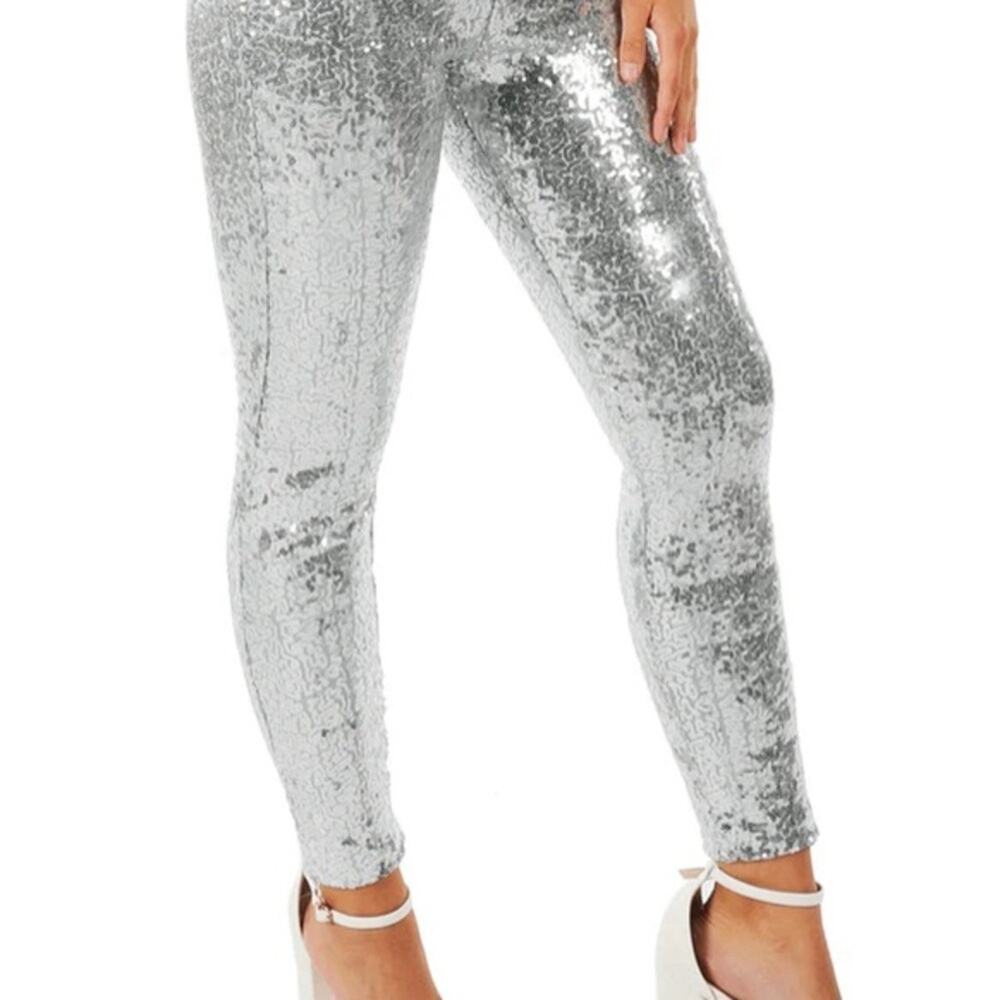 Tipsy Elves Silver Sequin Leggings Dance, Disco, Costume Sz 1X #53
